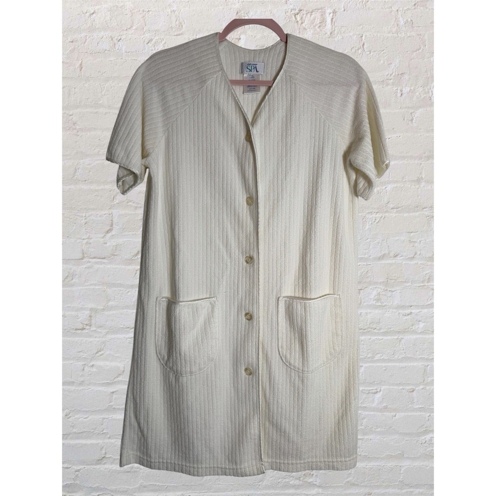 Delicates SPA Terrycloth Button Up Bath Robe Shirt Thick Ribbed Sz Small White